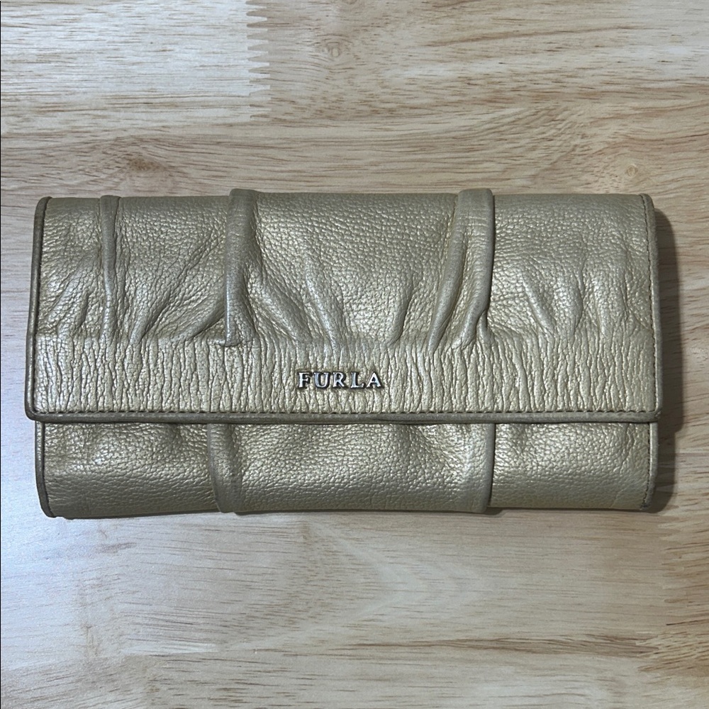 Furla Metallic Gold Leather Clutch
